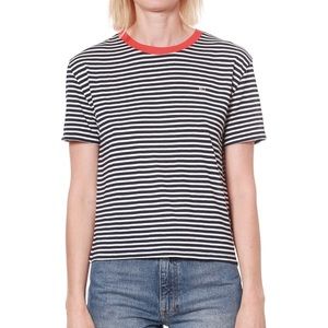 Tommy Hilfiger Contrast Crew Neck Stripe Tee size womens XS. Blue and white